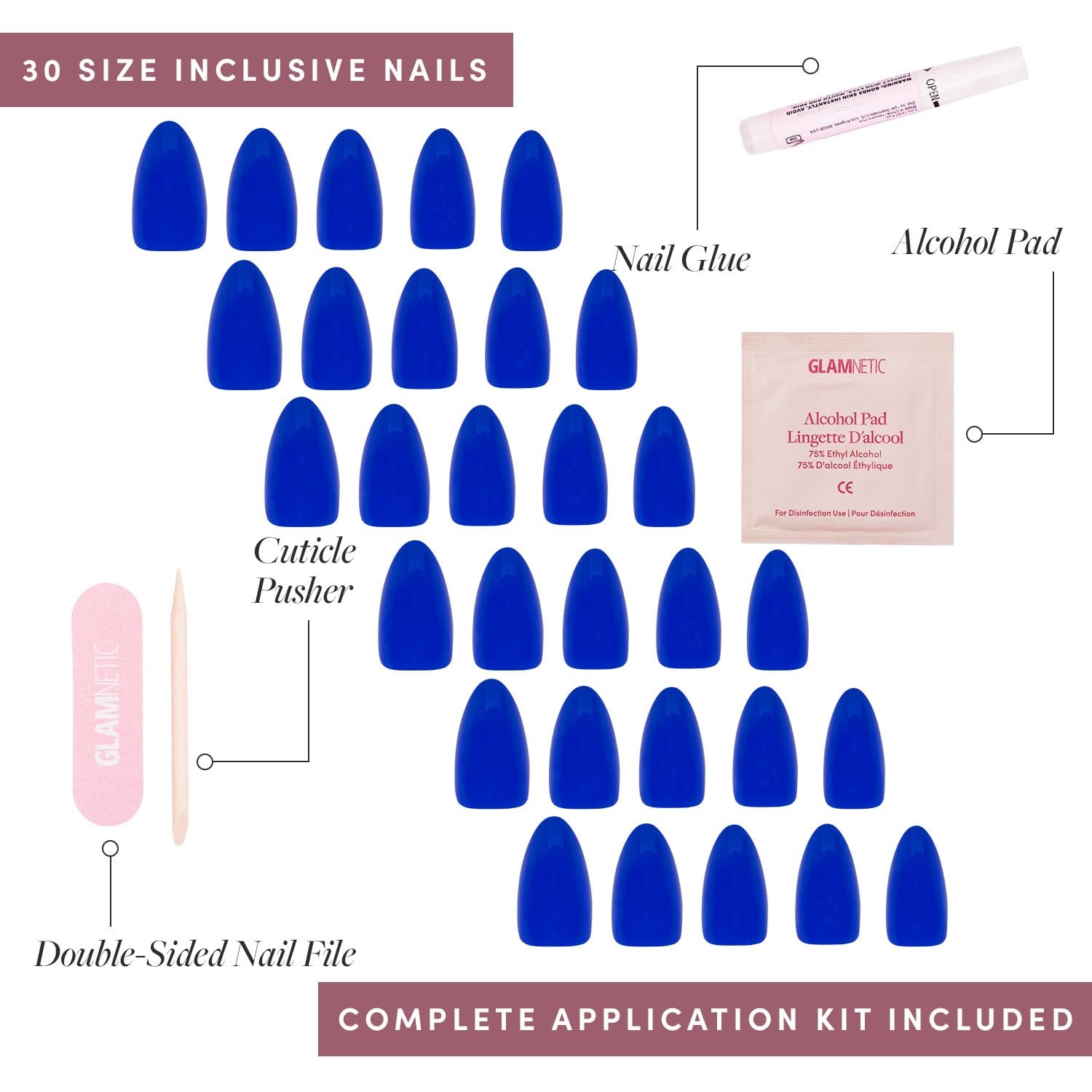 image:imageGlamnetic Press On Nails Short Round Glossy Fake Nails 30 Pc Full Kit1 Cobalt Blue