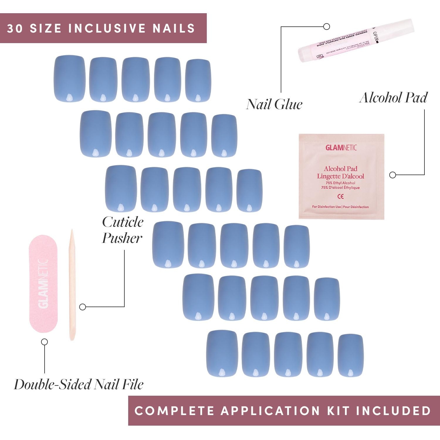 image:imageGlamnetic Press On Nails Short Round Glossy Fake Nails 30 Pc Full Kit2 Cashmere Blue