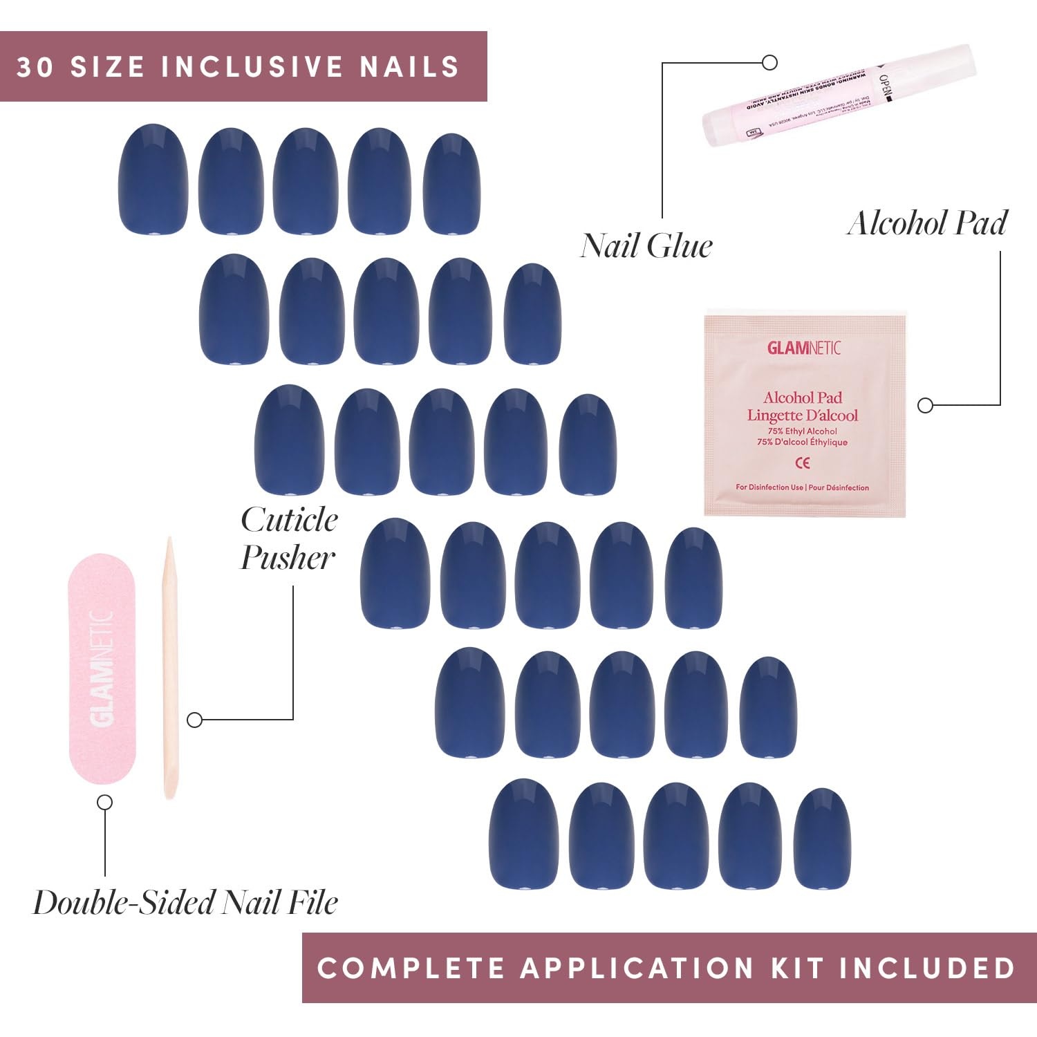 image:imageGlamnetic Press On Nails Short Round Glossy Fake Nails 30 Pc Full Kit5 Regal Blue