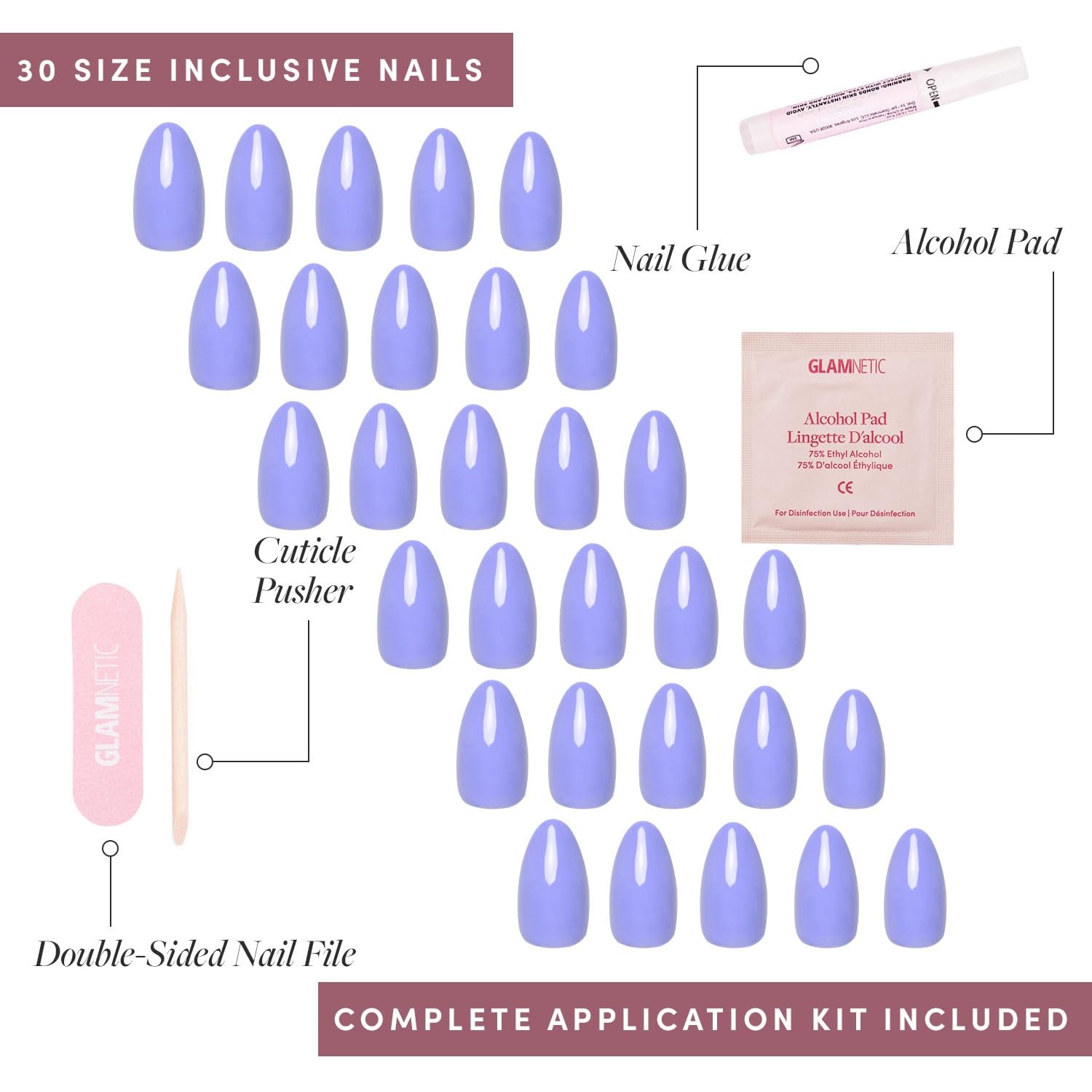 image:imageGlamnetic Press On Nails Short Round Glossy Fake Nails 30 Pc Full Kit6 Periwinkle