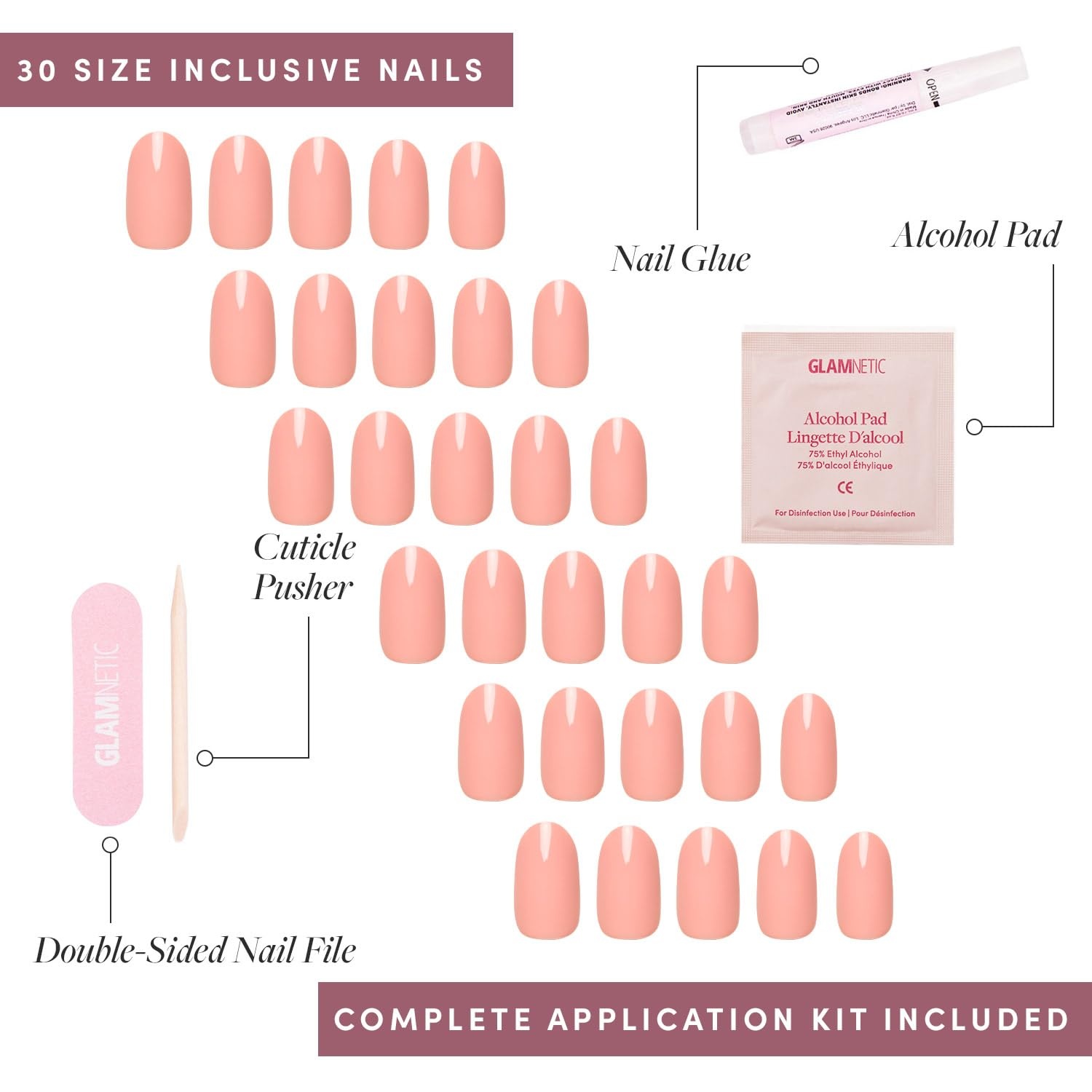 image:imageGlamnetic Press On Nails Short Round Glossy Fake Nails 30 Pc Full Kit8 Peach Coral