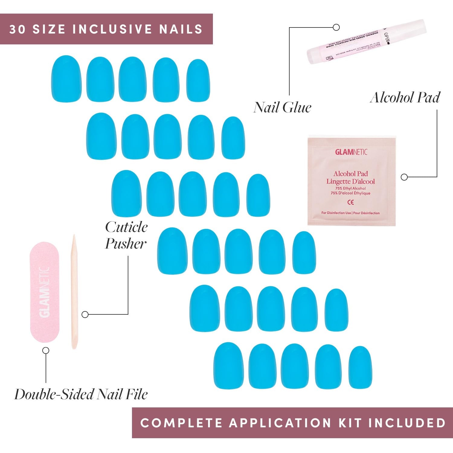 image:imageGlamnetic Press On Nails Short Round Glossy Fake Nails 30 Pc Full Kit9 Azure Blue