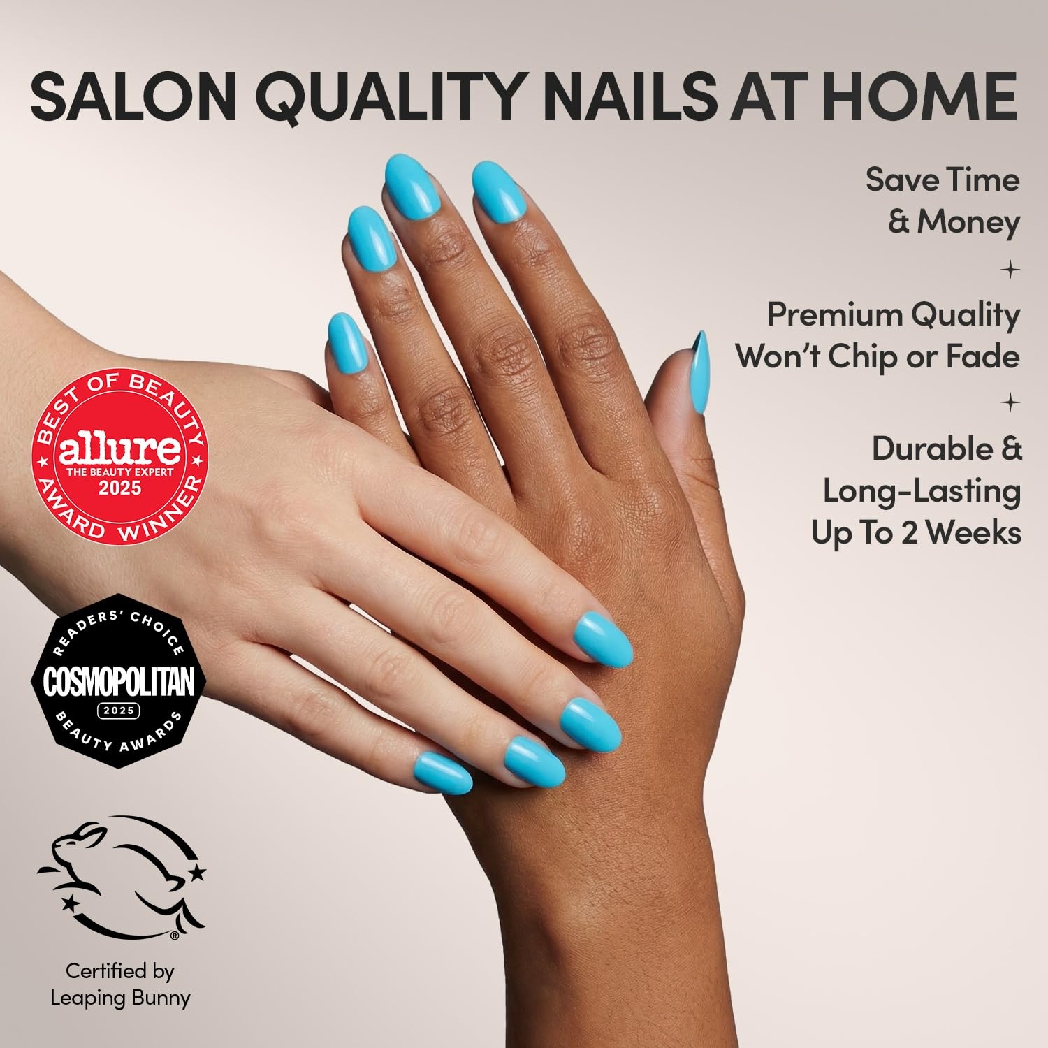 image:imageGlamnetic Press On Nails Short Round Glossy Fake Nails 30 Pc Full Kit9 Azure Blue