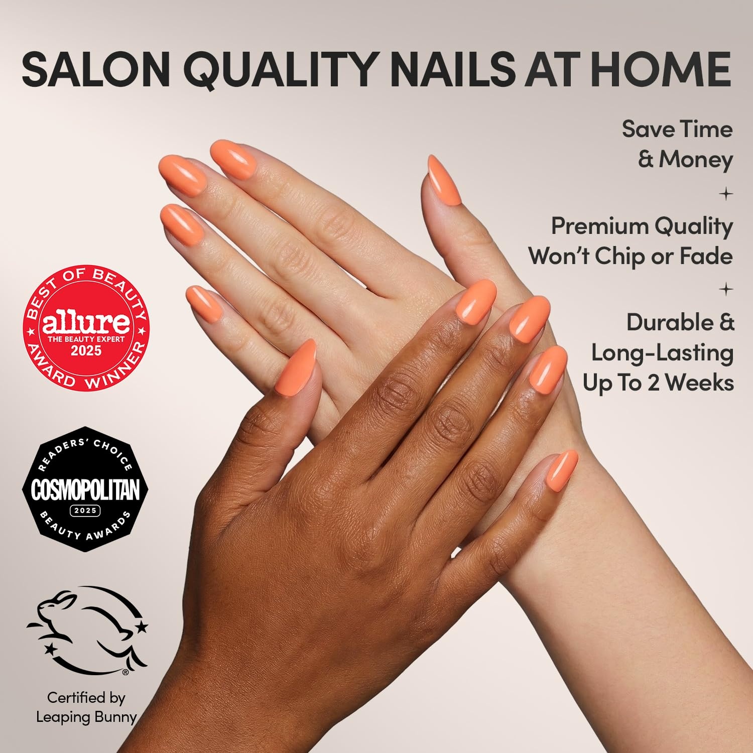 image:imageGlamnetic Press On Nails Short Round Glossy Fake Nails 30 Pc Full KitApricot