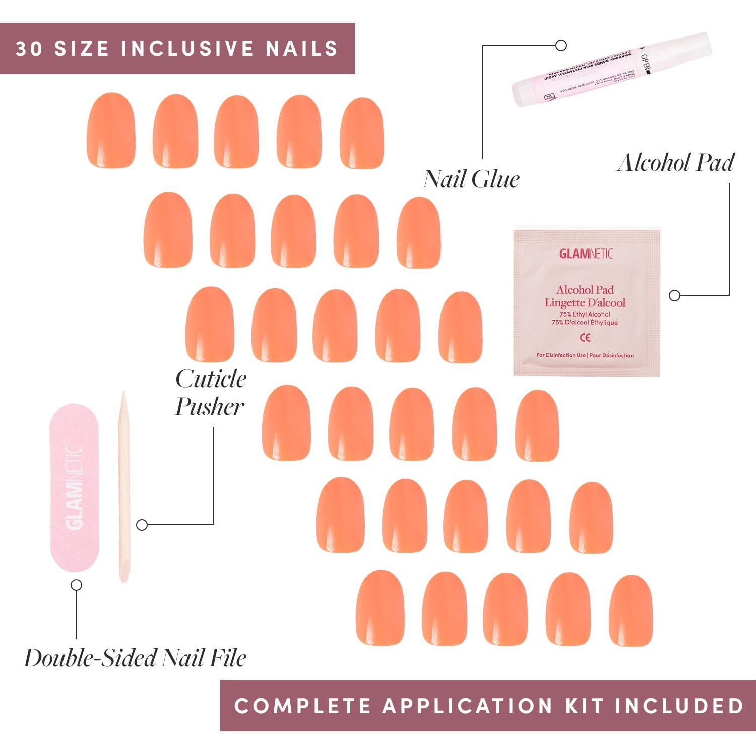 image:imageGlamnetic Press On Nails Short Round Glossy Fake Nails 30 Pc Full KitApricot
