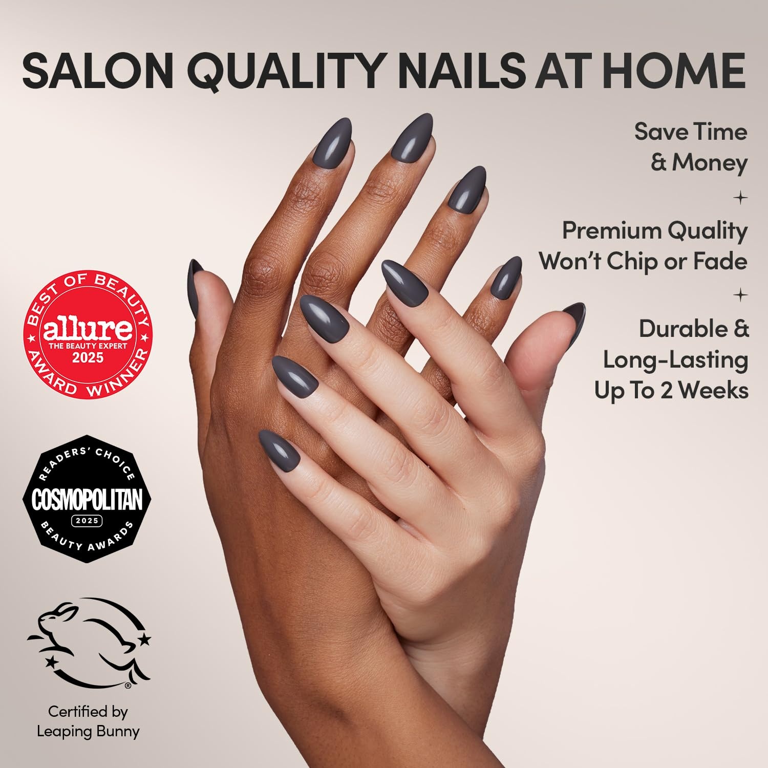 image:imageGlamnetic Press On Nails Short Round Glossy Fake Nails 30 Pc Full KitAsh Gray
