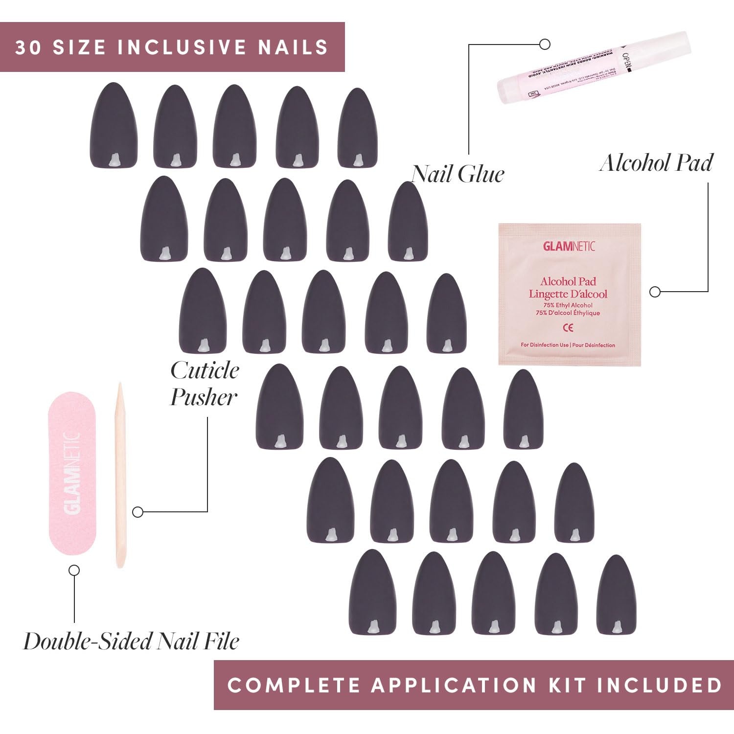 image:imageGlamnetic Press On Nails Short Round Glossy Fake Nails 30 Pc Full KitAsh Gray