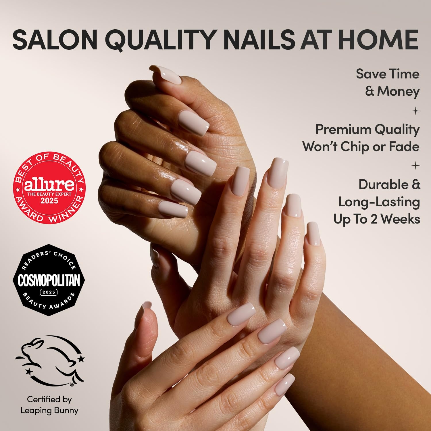 image:imageGlamnetic Press On Nails Short Round Glossy Fake Nails 30 Pc Full KitBare Bliss