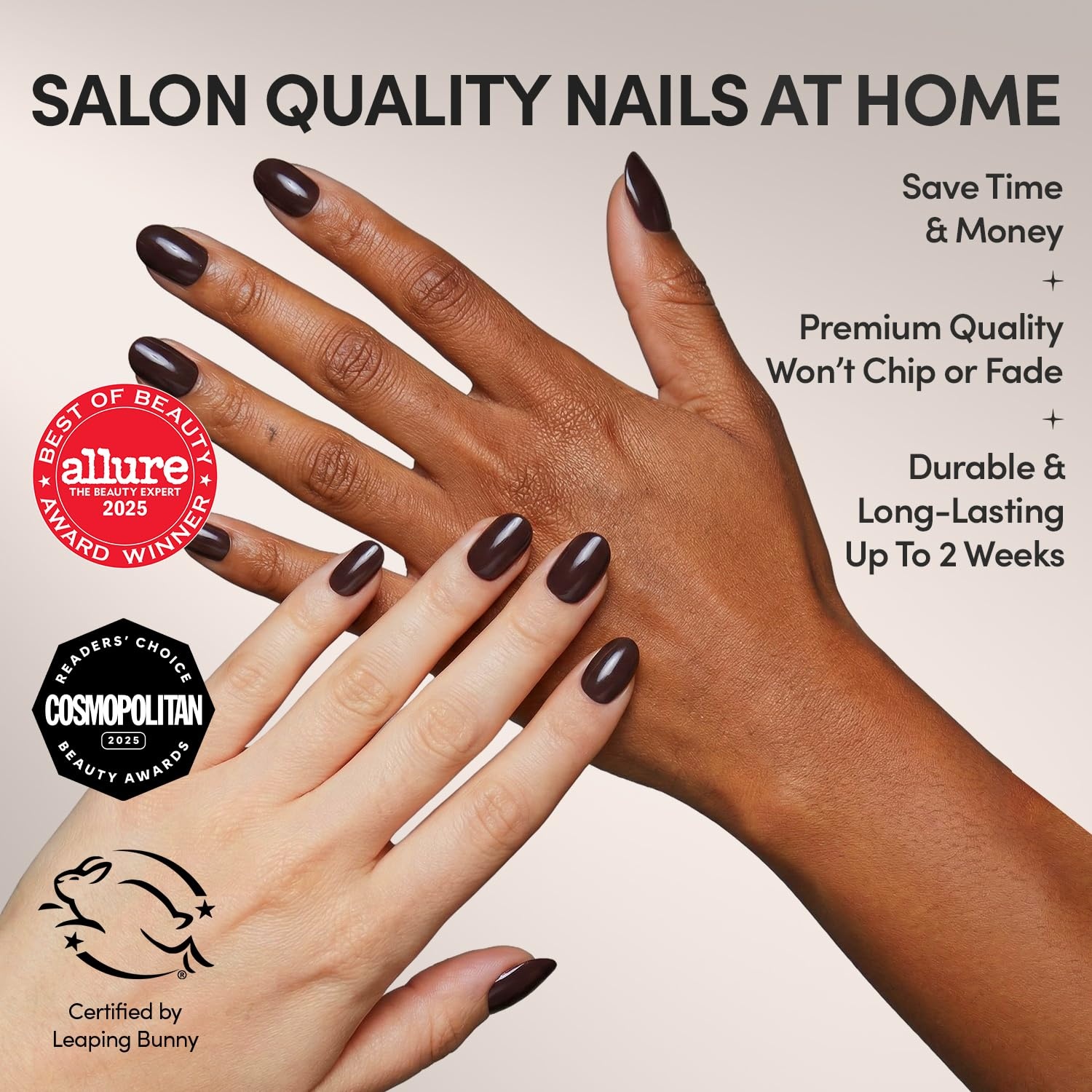 image:imageGlamnetic Press On Nails Short Round Glossy Fake Nails 30 Pc Full KitBark Brown