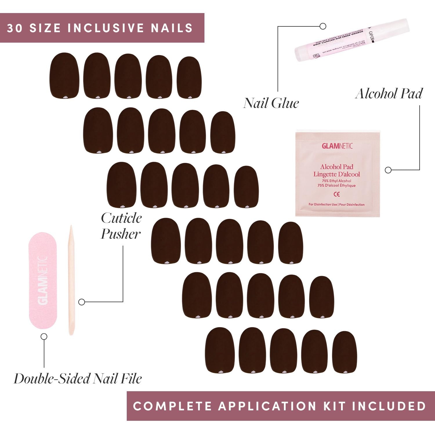 image:imageGlamnetic Press On Nails Short Round Glossy Fake Nails 30 Pc Full KitBark Brown