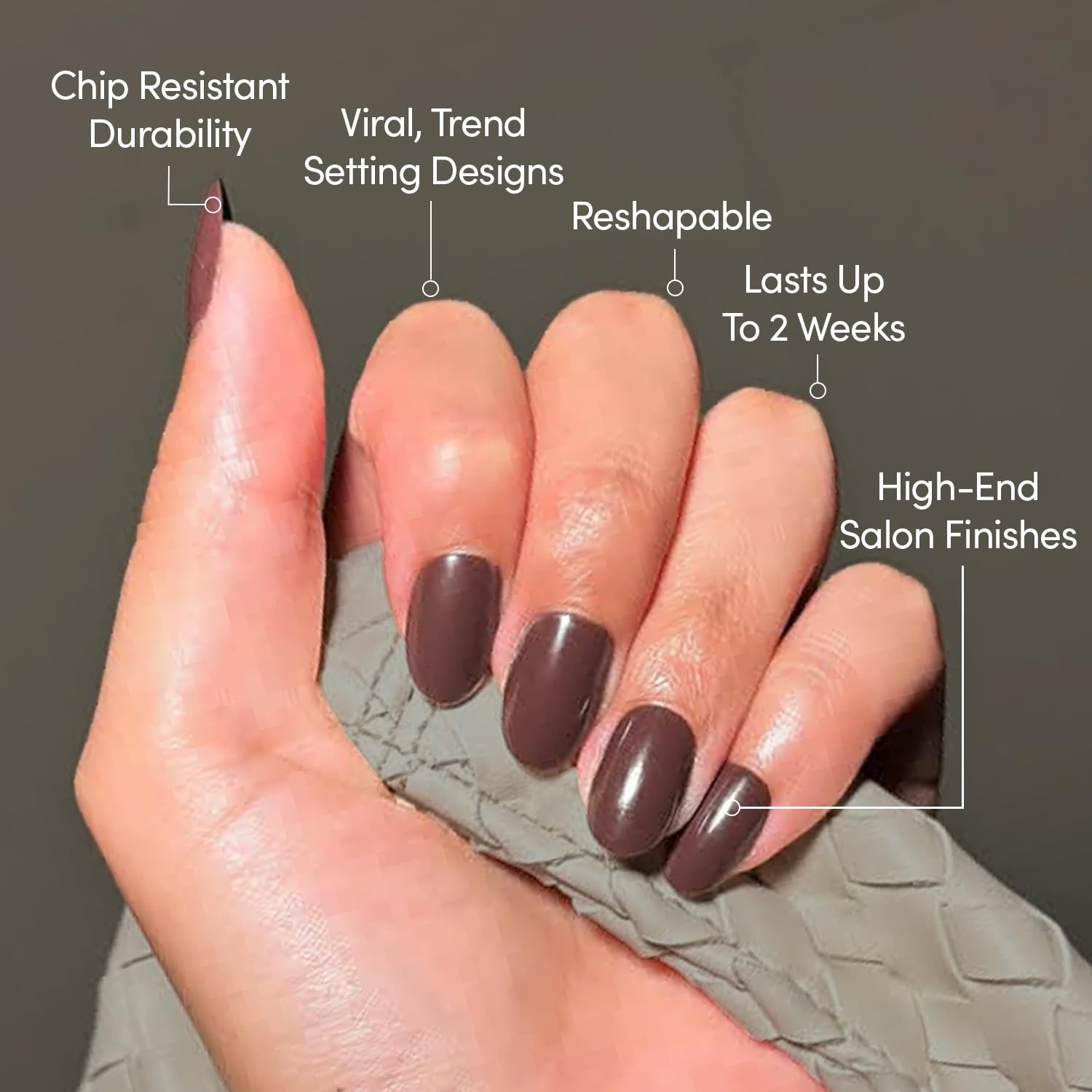 image:imageGlamnetic Press On Nails Short Round Glossy Fake Nails 30 Pc Full KitBark Brown