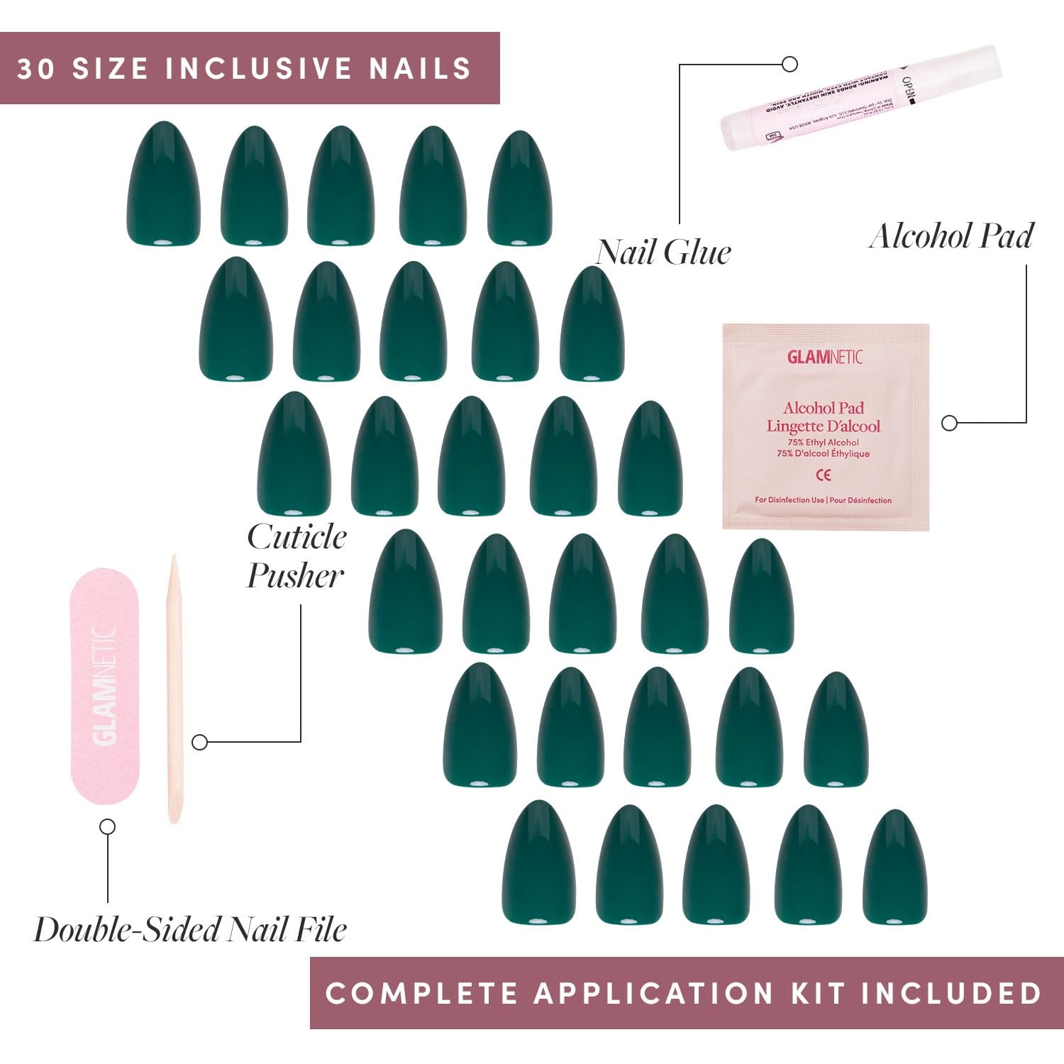 image:imageGlamnetic Press On Nails Short Round Glossy Fake Nails 30 Pc Full KitEmerald Green