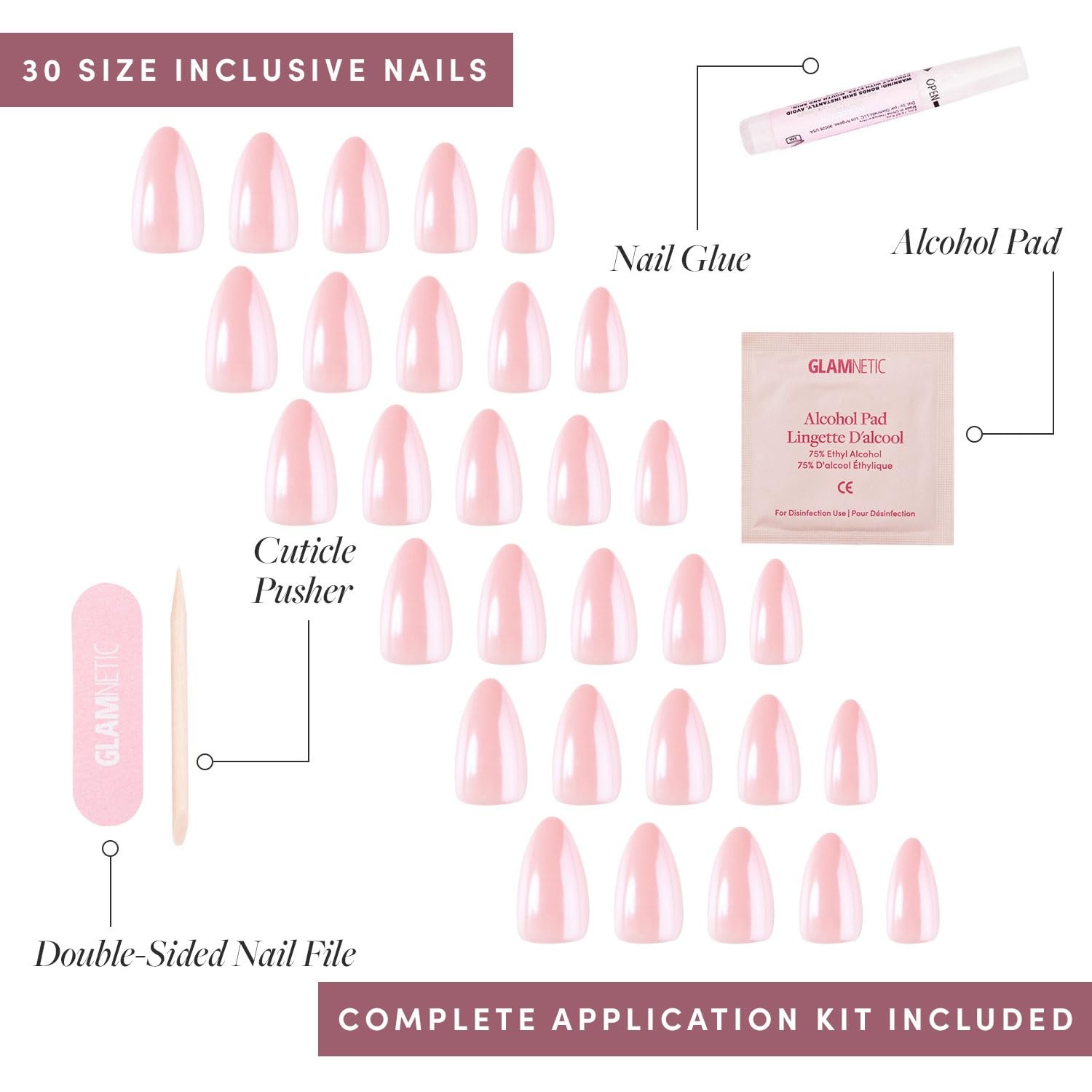 image:imageGlamnetic Press On Nails Short Round Glossy Fake Nails 30 Pc Full KitFirst Kiss