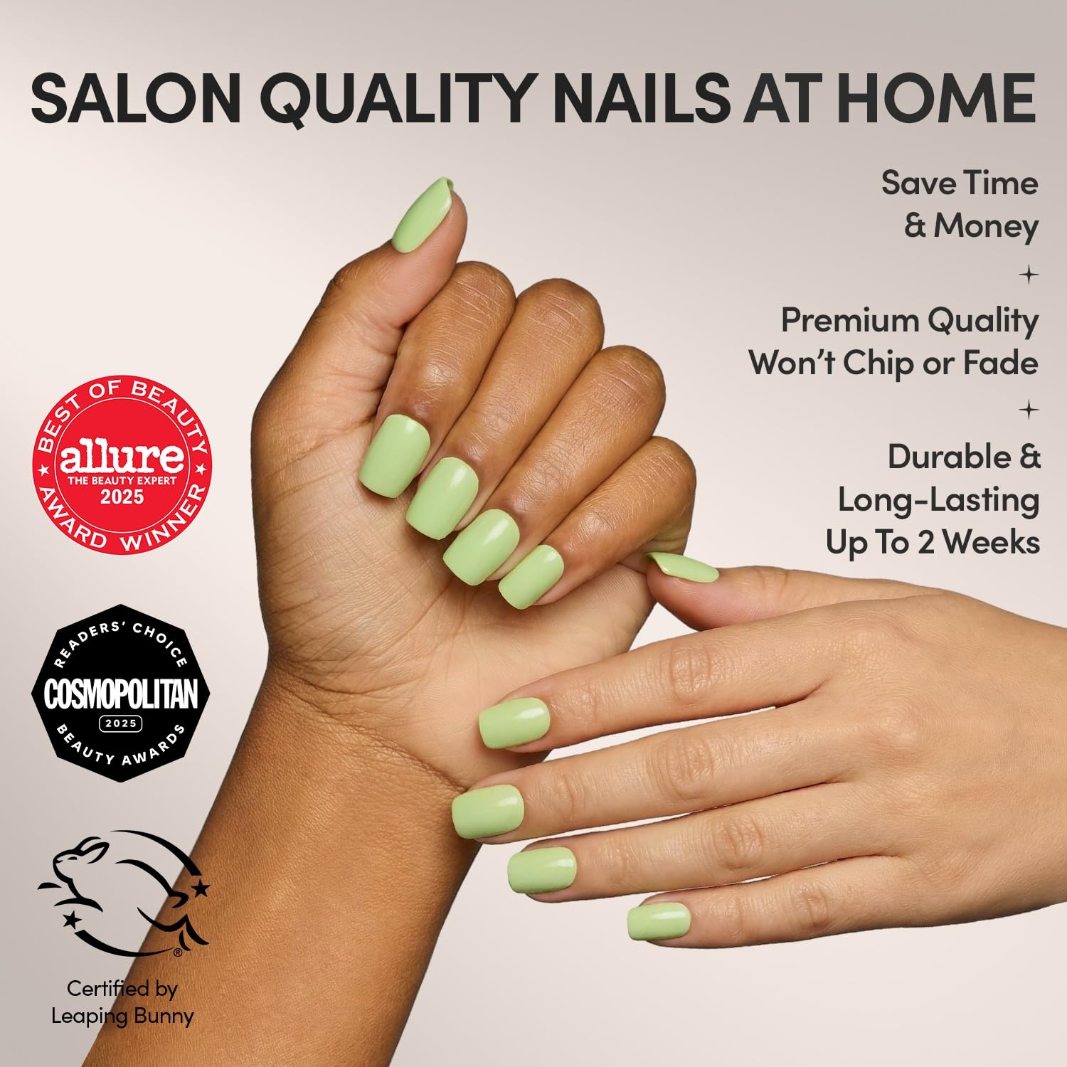 image:imageGlamnetic Press On Nails Short Round Glossy Fake Nails 30 Pc Full KitLight Sage