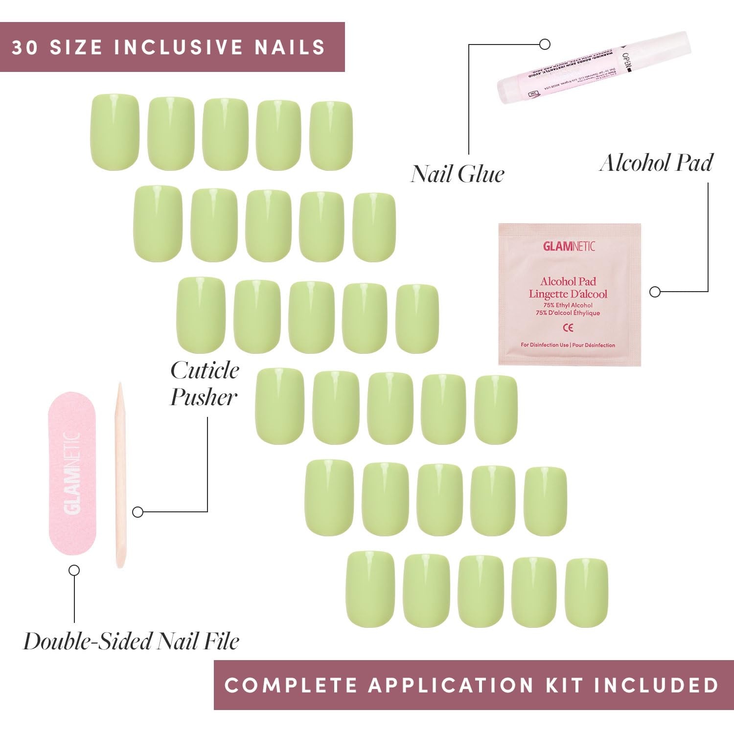image:imageGlamnetic Press On Nails Short Round Glossy Fake Nails 30 Pc Full KitLight Sage