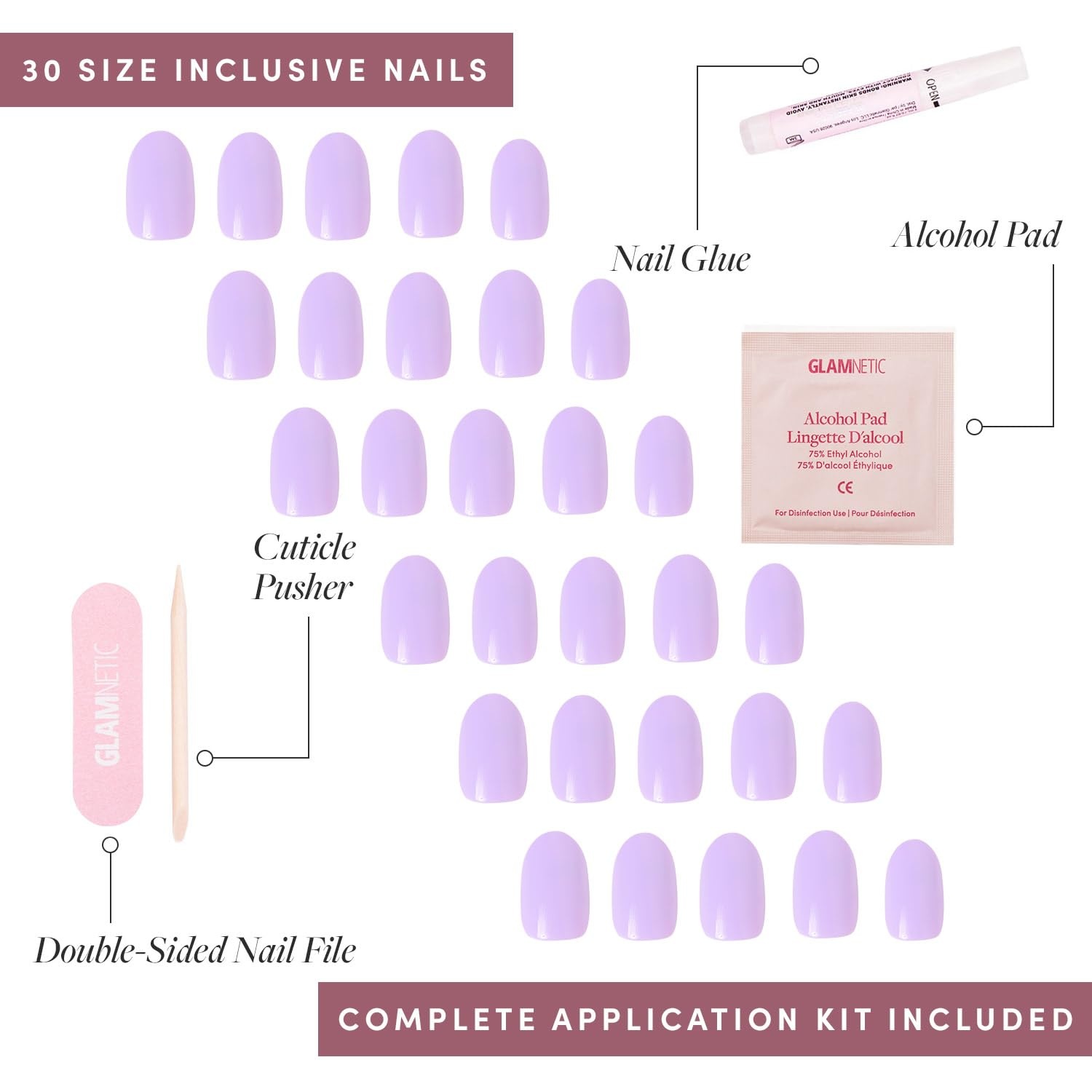 image:imageGlamnetic Press On Nails Short Round Glossy Fake Nails 30 Pc Full KitLilac