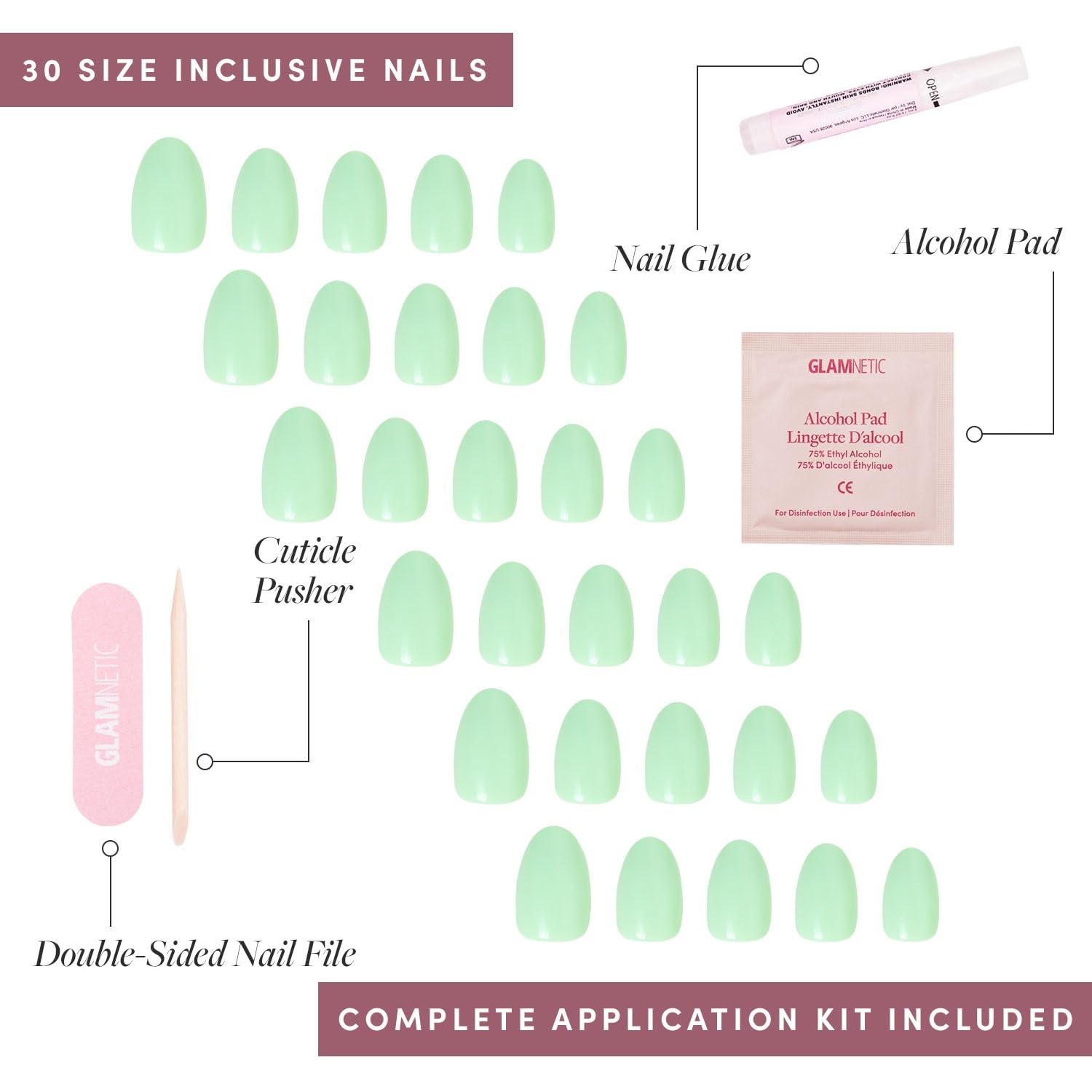image:imageGlamnetic Press On Nails Short Round Glossy Fake Nails 30 Pc Full KitMint Green