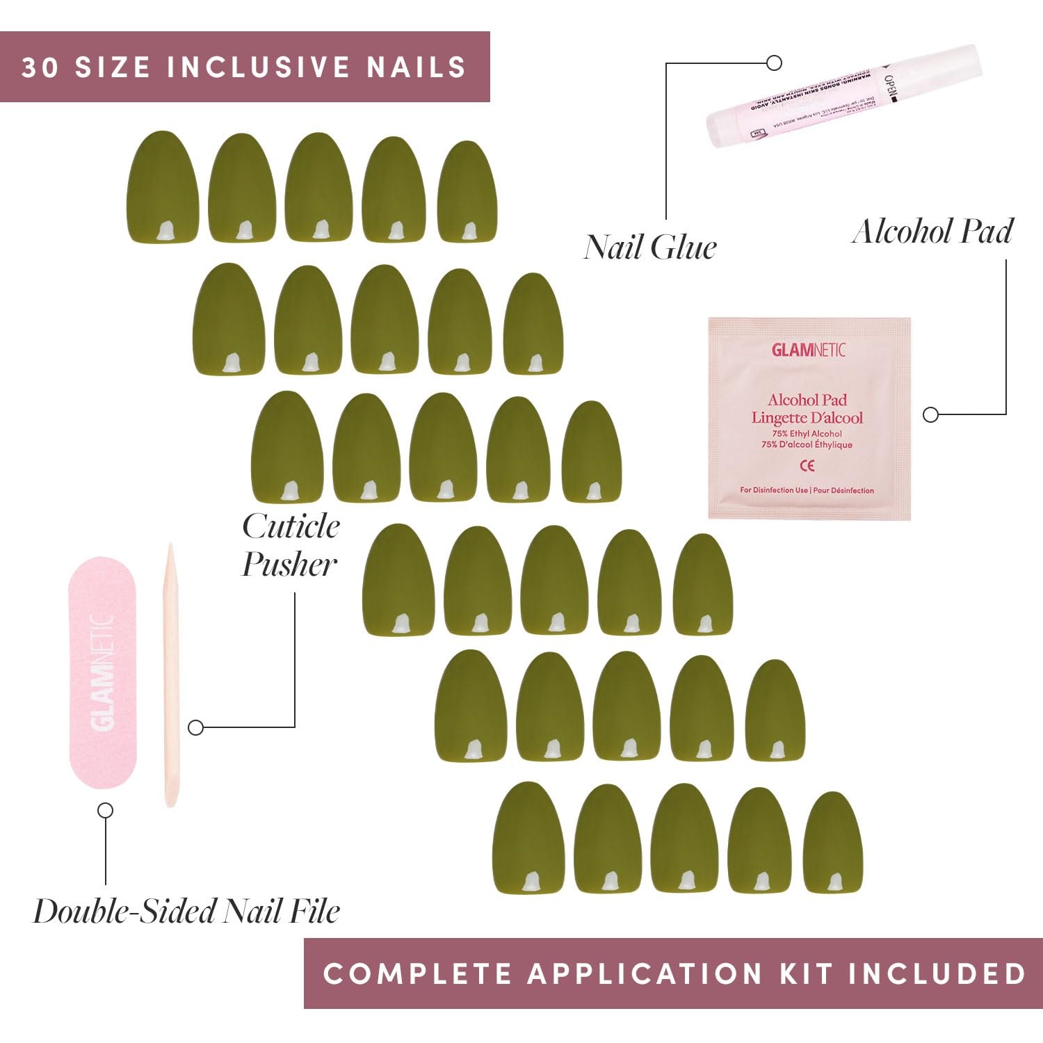 image:imageGlamnetic Press On Nails Short Round Glossy Fake Nails 30 Pc Full KitMoss Green
