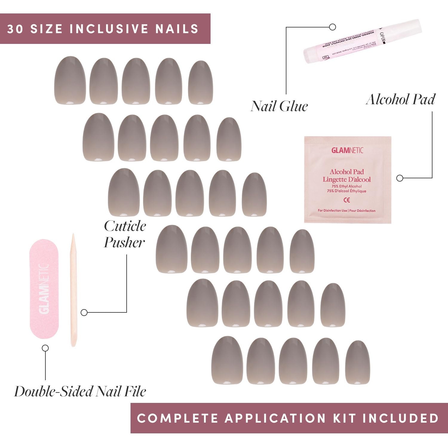 image:imageGlamnetic Press On Nails Short Round Glossy Fake Nails 30 Pc Full KitPure Gray