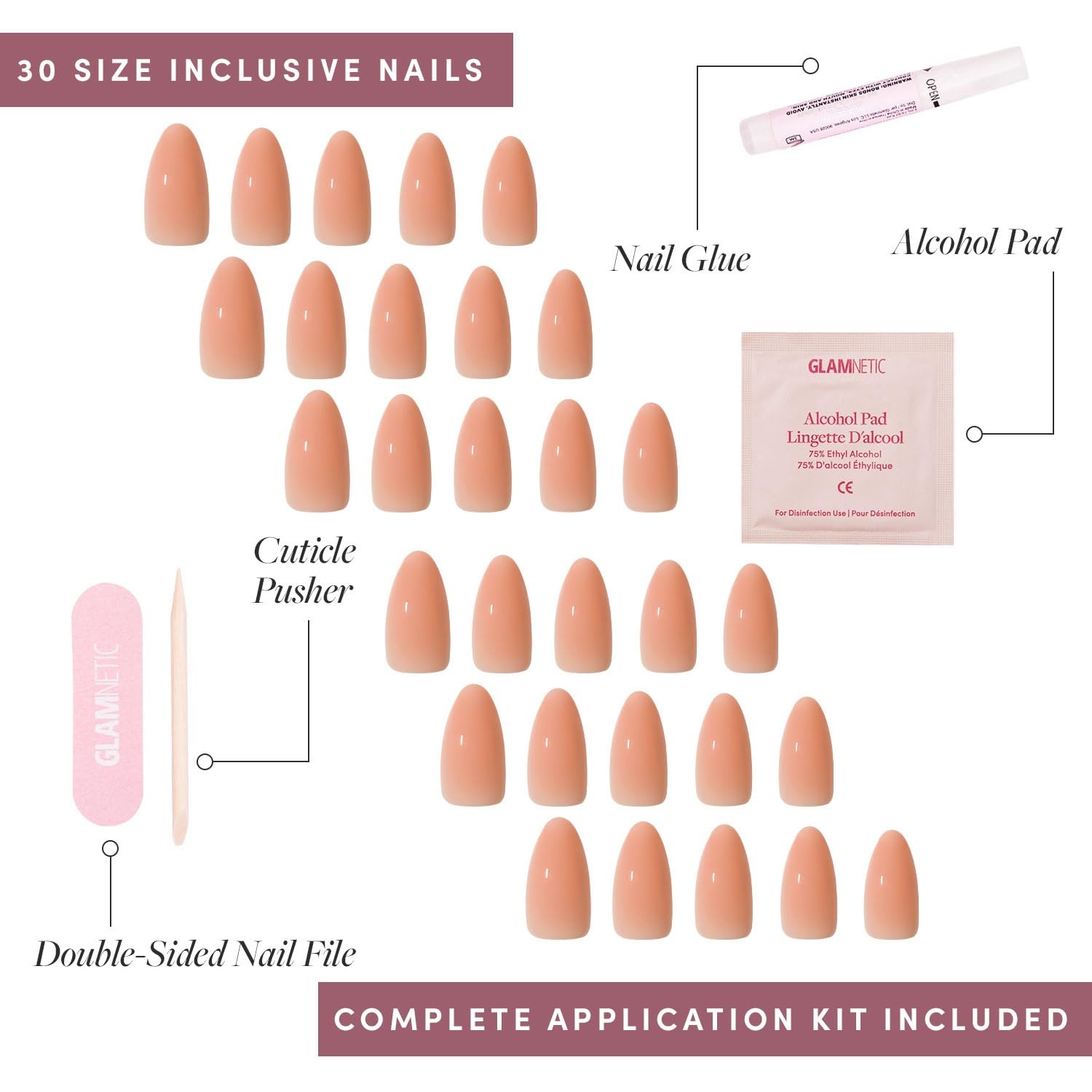 image:imageGlamnetic Press On Nails Short Round Glossy Fake Nails 30 Pc Full KitSheer Peach