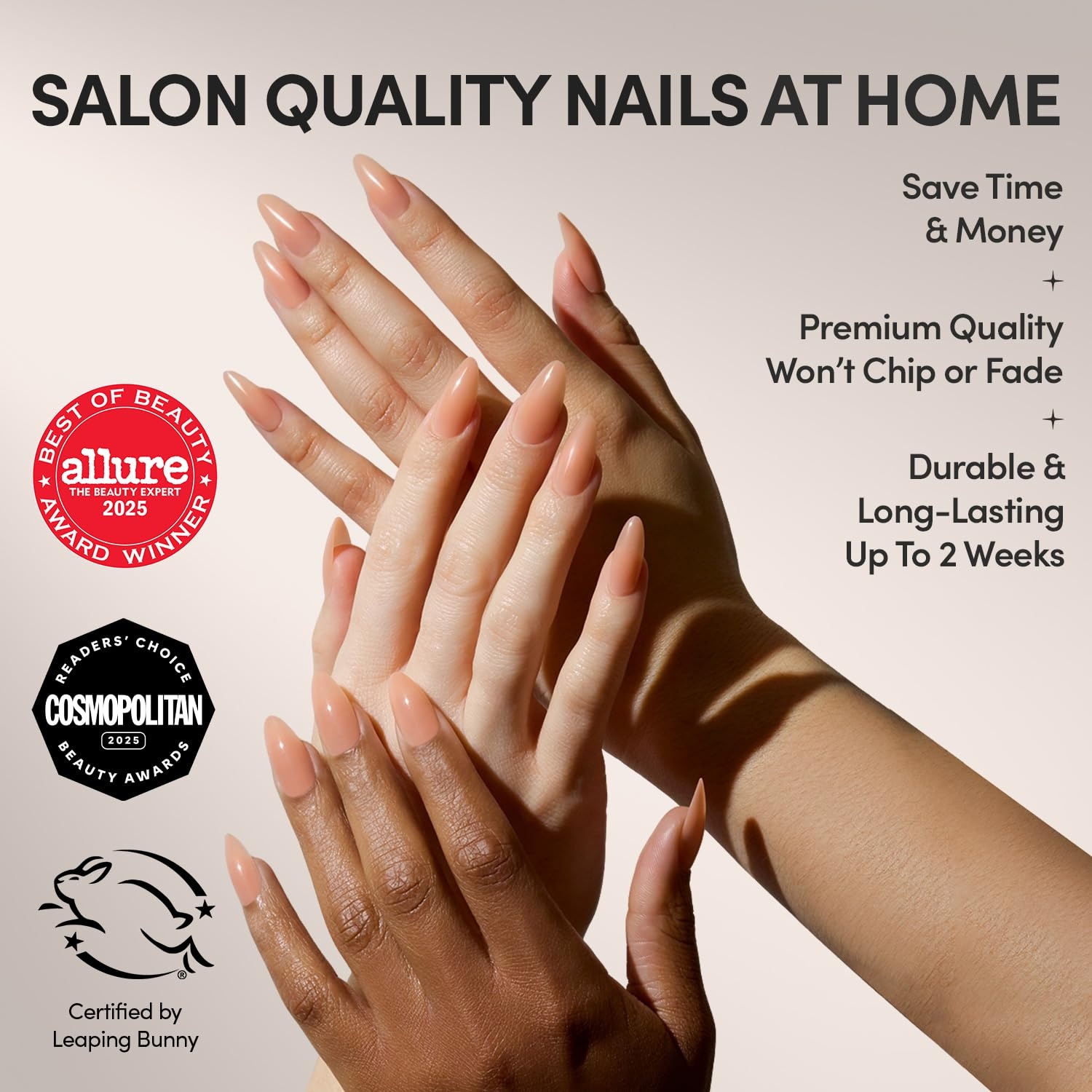 image:imageGlamnetic Press On Nails Short Round Glossy Fake Nails 30 Pc Full KitSheer Peach