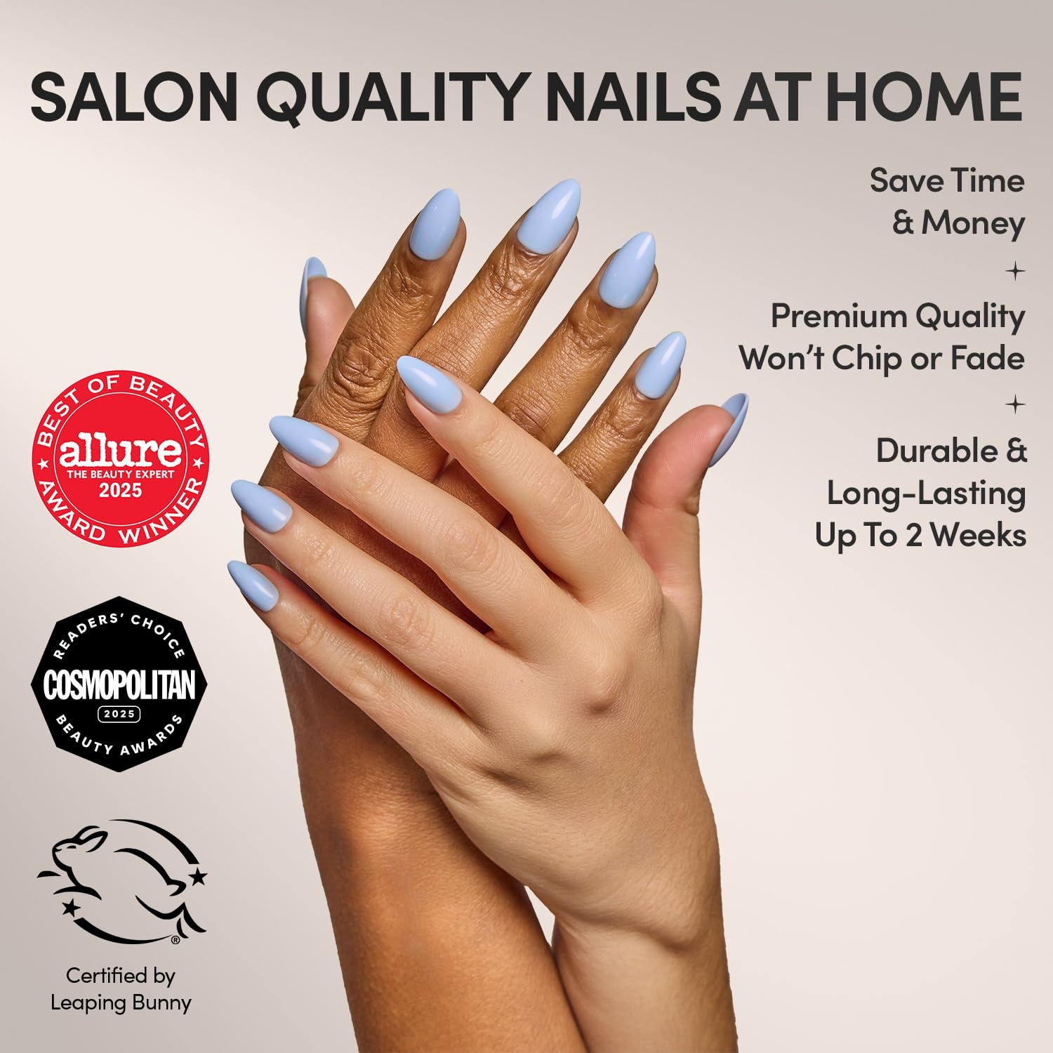 image:imageGlamnetic Press On Nails Short Round Glossy Fake Nails 30 Pc Full KitSoft Blue