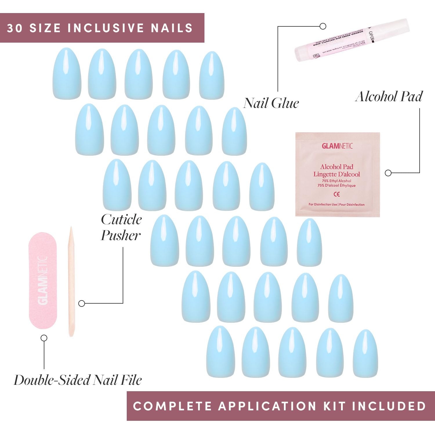 image:imageGlamnetic Press On Nails Short Round Glossy Fake Nails 30 Pc Full KitSoft Blue
