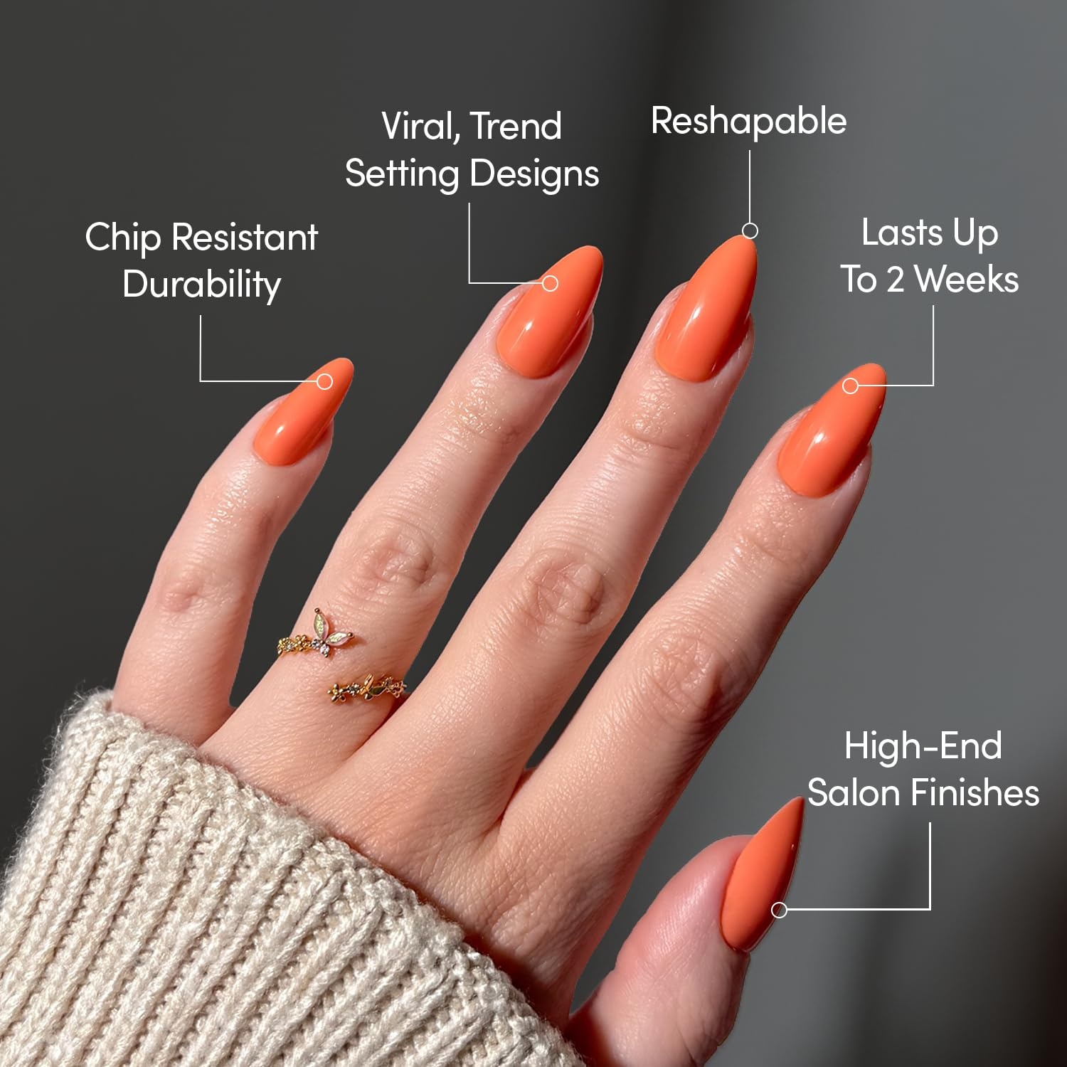 image:imageGlamnetic Press On Nails Short Round Glossy Fake Nails 30 Pc Full KitSoft Tangerine
