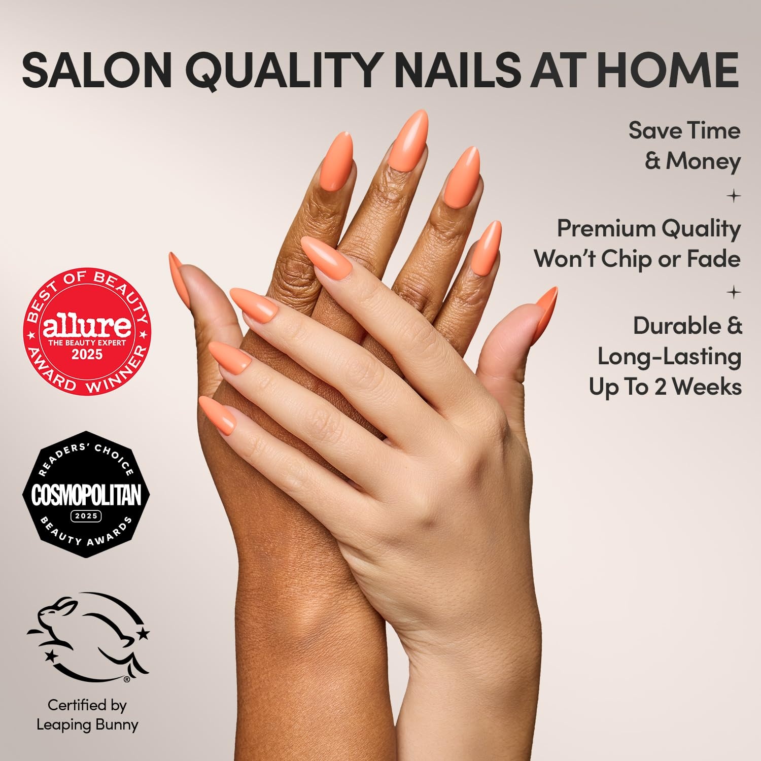 image:imageGlamnetic Press On Nails Short Round Glossy Fake Nails 30 Pc Full KitSoft Tangerine