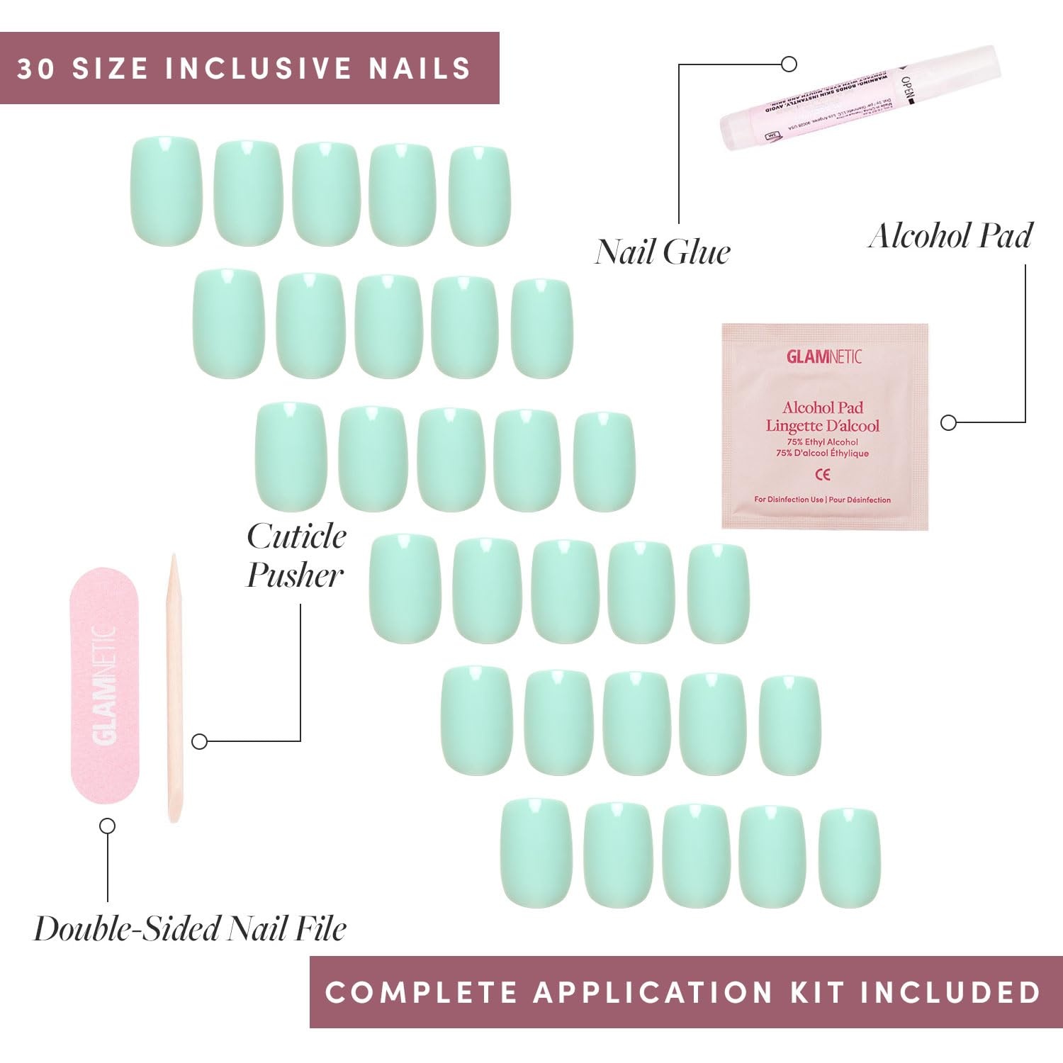 image:imageGlamnetic Press On Nails Short Round Glossy Fake Nails 30 Pc Full KitSoft Teal