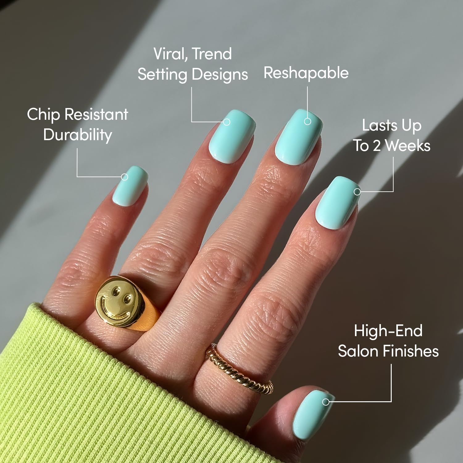 image:imageGlamnetic Press On Nails Short Round Glossy Fake Nails 30 Pc Full KitSoft Teal