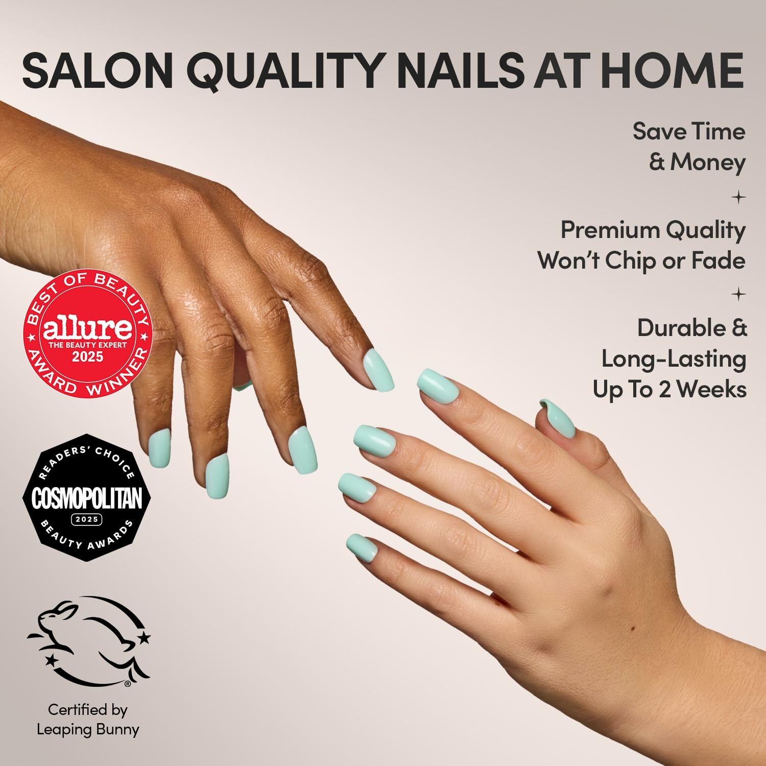 image:imageGlamnetic Press On Nails Short Round Glossy Fake Nails 30 Pc Full KitSoft Teal