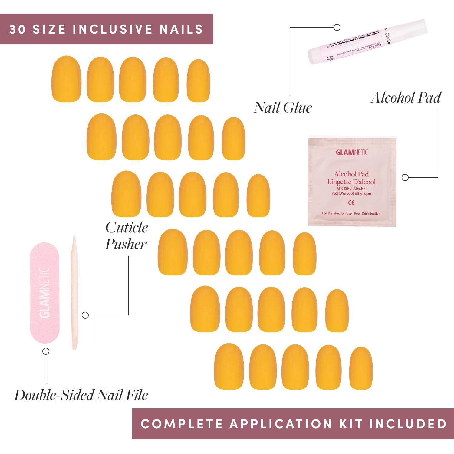 image:imageGlamnetic Press On Nails Short Round Glossy Fake Nails 30 Pc Full KitSunset Orange