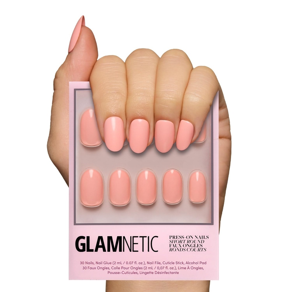 image:imageGlamnetic Press On Nails Short Round Glossy Fake Nails 30 Pc Full Kit8 Peach Coral