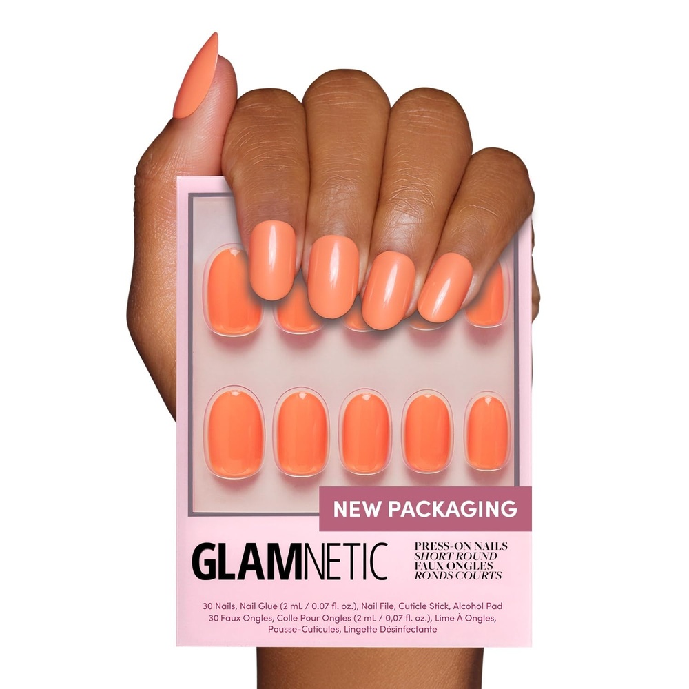 image:imageGlamnetic Press On Nails Short Round Glossy Fake Nails 30 Pc Full KitApricot