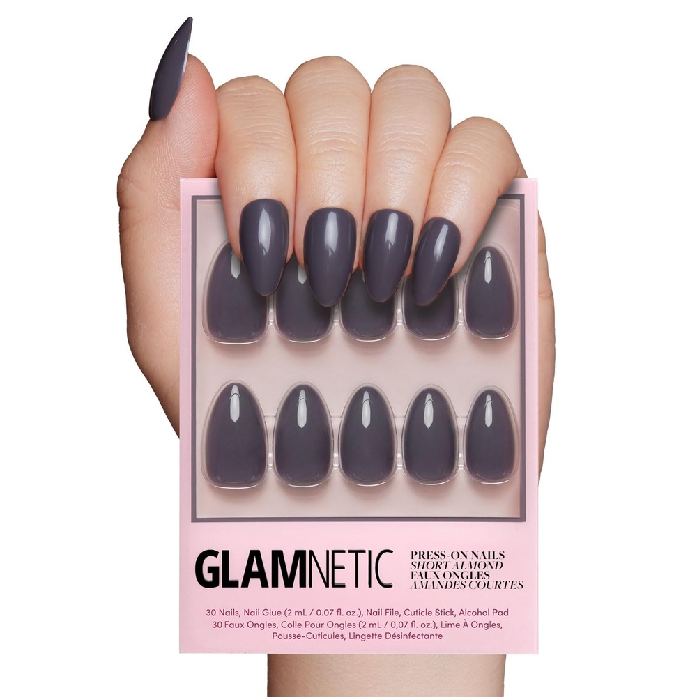 image:imageGlamnetic Press On Nails Short Round Glossy Fake Nails 30 Pc Full KitAsh Gray