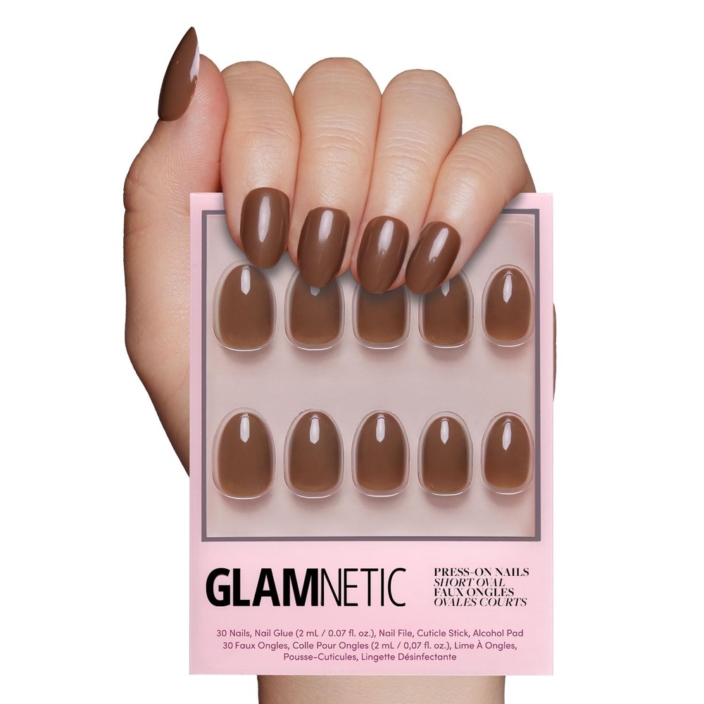 image:imageGlamnetic Press On Nails Short Round Glossy Fake Nails 30 Pc Full KitChocolate Brown