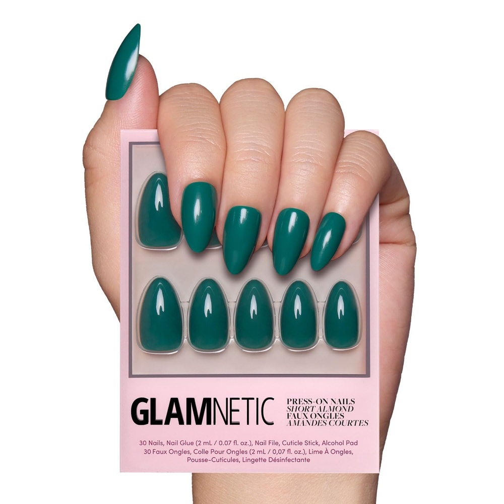 image:imageGlamnetic Press On Nails Short Round Glossy Fake Nails 30 Pc Full KitEmerald Green