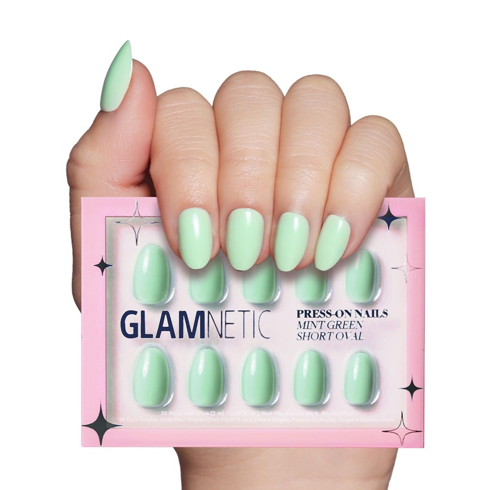 image:imageGlamnetic Press On Nails Short Round Glossy Fake Nails 30 Pc Full KitMint Green