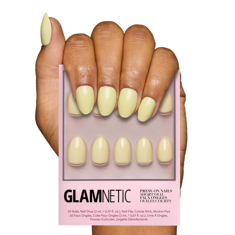 image:imageGlamnetic Press On Nails Short Round Glossy Fake Nails 30 Pc Full KitPastel Yellow