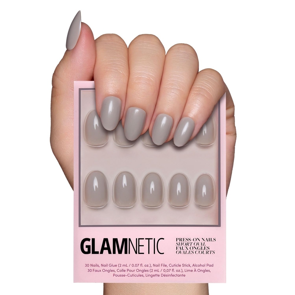 image:imageGlamnetic Press On Nails Short Round Glossy Fake Nails 30 Pc Full KitPure Gray