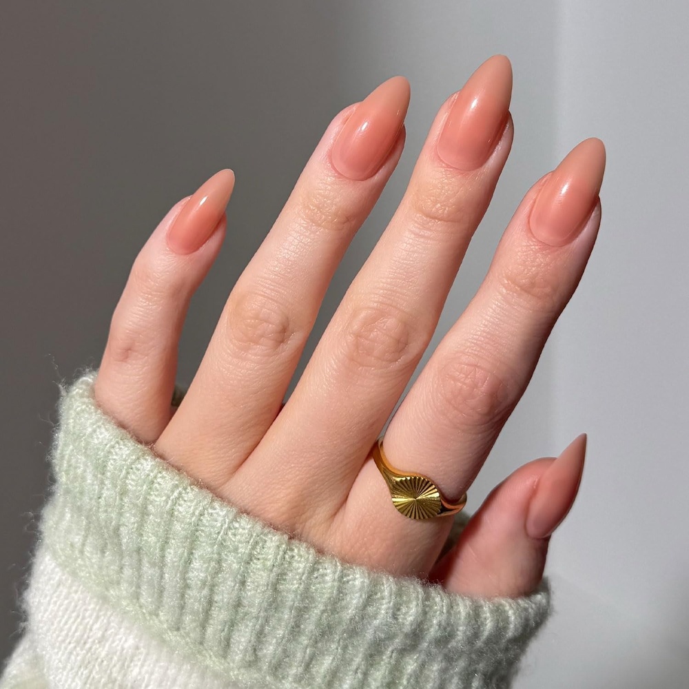 image:imageGlamnetic Press On Nails Short Round Glossy Fake Nails 30 Pc Full KitSheer Peach