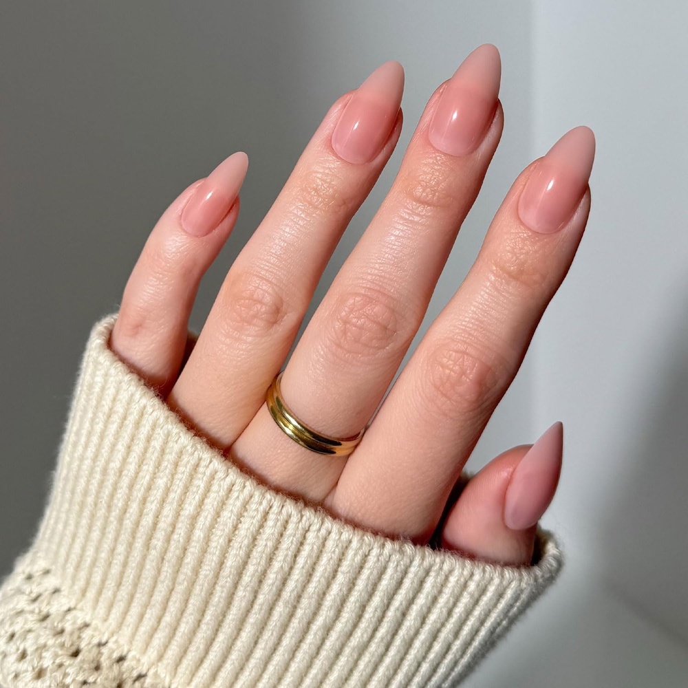 image:imageGlamnetic Press On Nails Short Round Glossy Fake Nails 30 Pc Full KitSheer Pink