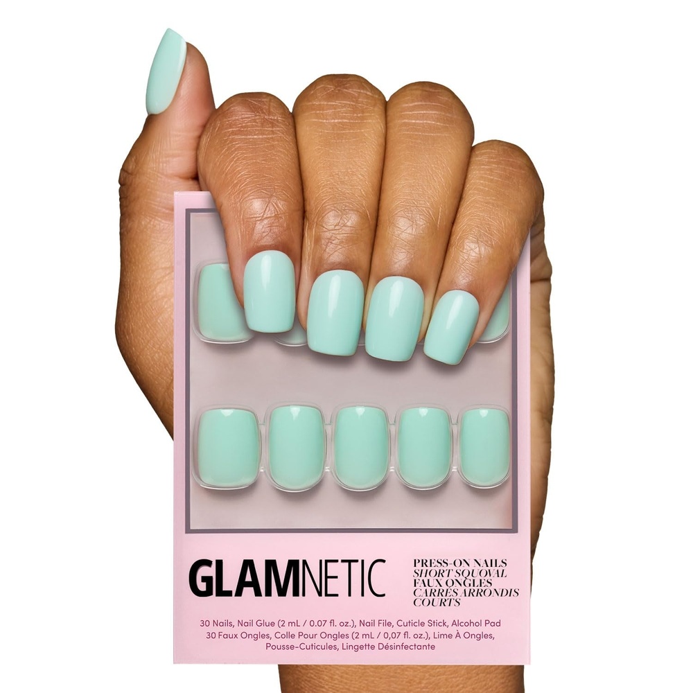 image:imageGlamnetic Press On Nails Short Round Glossy Fake Nails 30 Pc Full KitSoft Teal