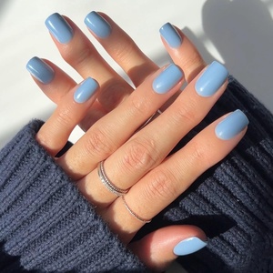 Glamnetic Press On Nails – Short Round, Glossy Fake Nails 30 Pc Full Kit(2 – Cashmere Blue)