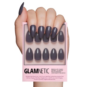 Glamnetic Press On Nails – Short Round, Glossy Fake Nails 30 Pc Full Kit(Ash Gray)