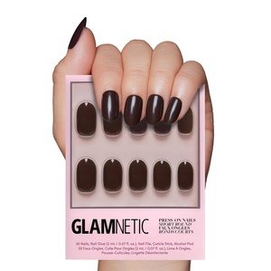 Glamnetic Press On Nails – Short Round, Glossy Fake Nails 30 Pc Full Kit(Bark Brown)