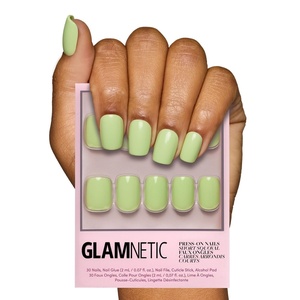 Glamnetic Press On Nails – Short Round, Glossy Fake Nails 30 Pc Full Kit(Light Sage)