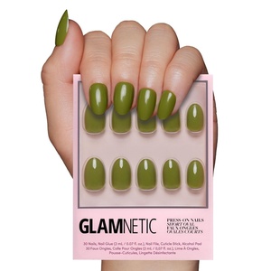 Glamnetic Press On Nails – Short Round, Glossy Fake Nails 30 Pc Full Kit(Moss Green)