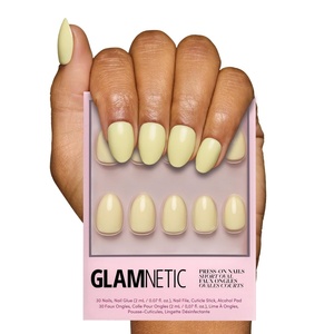 Glamnetic Press On Nails – Short Round, Glossy Fake Nails 30 Pc Full Kit(Pastel Yellow)